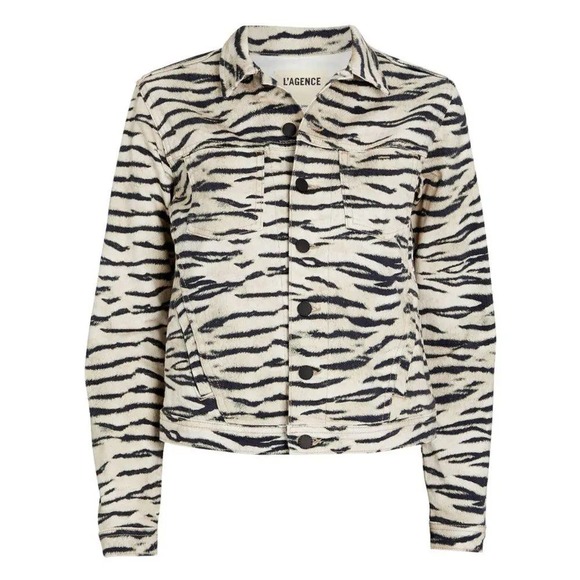 L'agence celine tiger‎ stripe print denim jacket slim femme XS